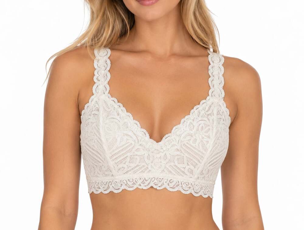 Maurices White Floral Lace Racerback Bralette Scalloped Trim V-Neck Boho
